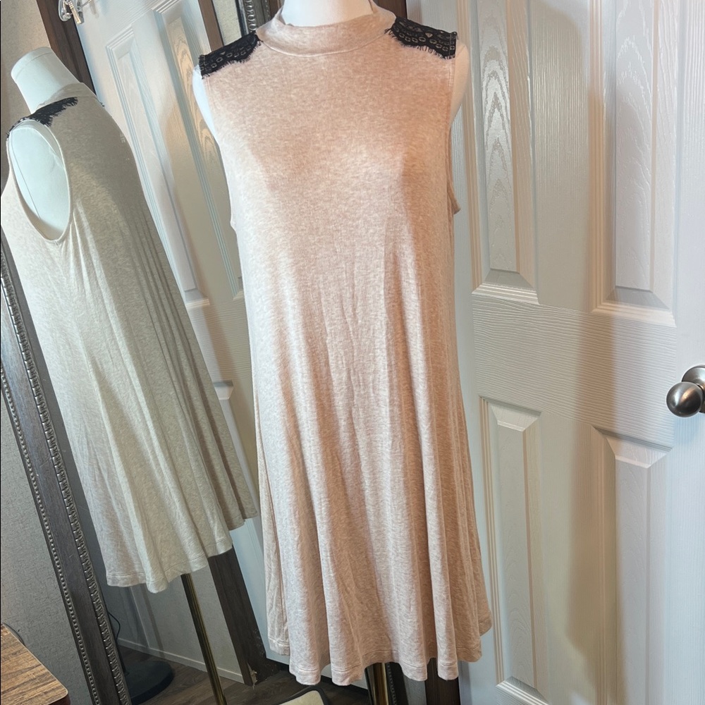 Guess Beige Sleeveless Dress with Black Lace